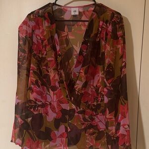 CAbi Women's Floral Blouse - Pink and Brown